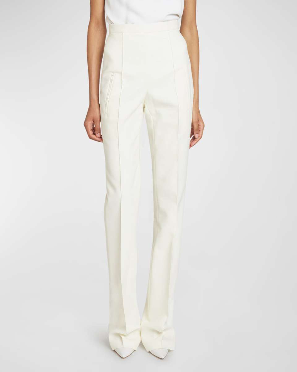 Pintuck Straight-Leg Crepe Pants