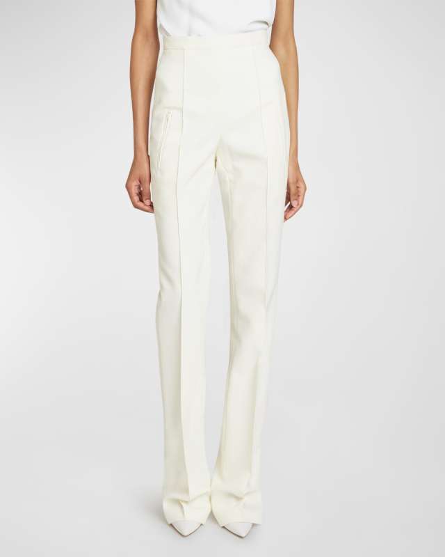 Pintuck Straight-Leg Crepe Pants