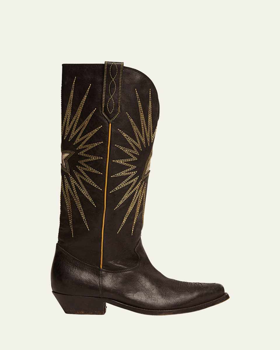 Wish Star Embroidered Leather Western Boots