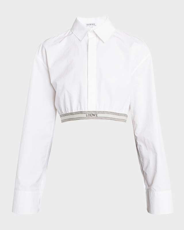 Button-Down Cropped Top with Logo Waistband