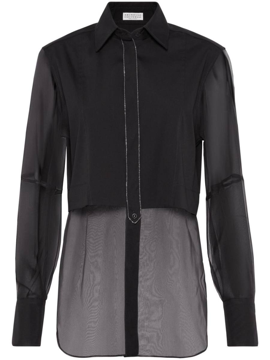 transparent-panel poplin shirt