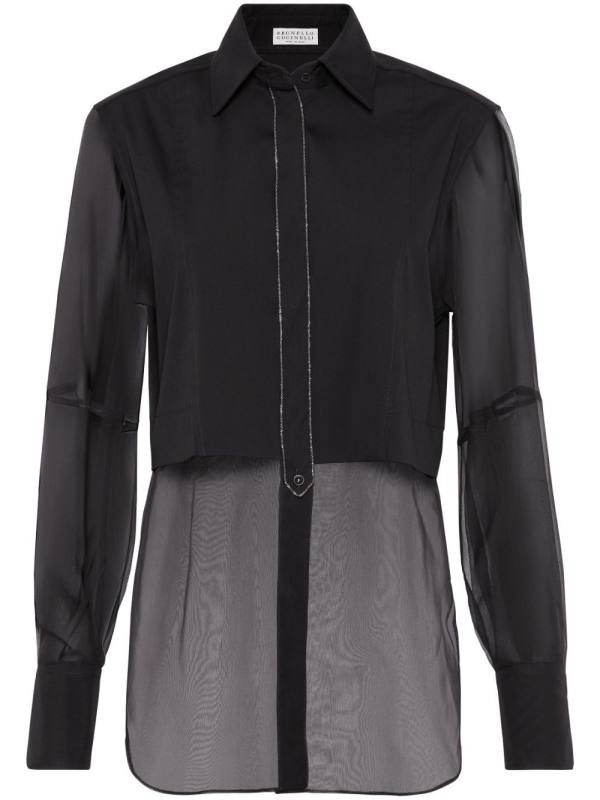 transparent-panel poplin shirt