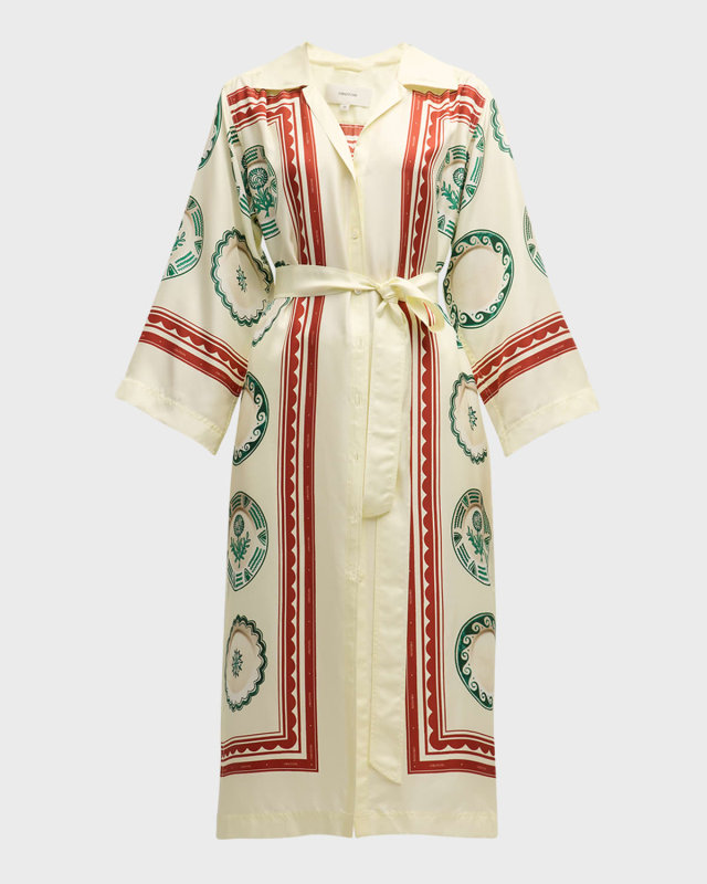 Alfresco Printed Button-Down Silk Midi Dress