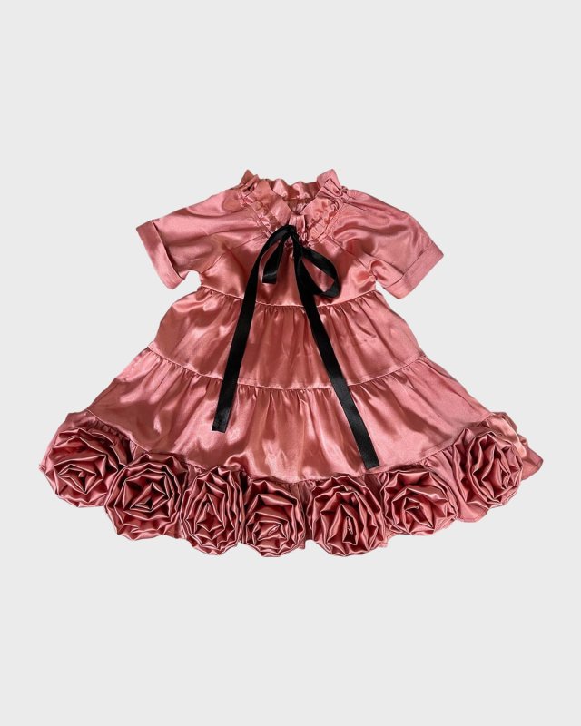 Girl's Satin Rose Trim Dress, Size 12M-8