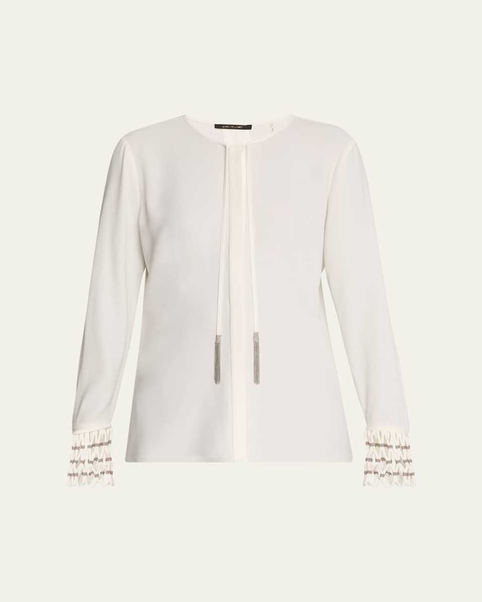 Brice Chain-Trim Cutout Cuff Blouse