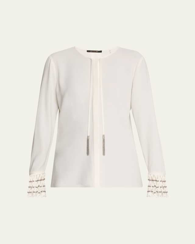 Brice Chain-Trim Cutout Cuff Blouse