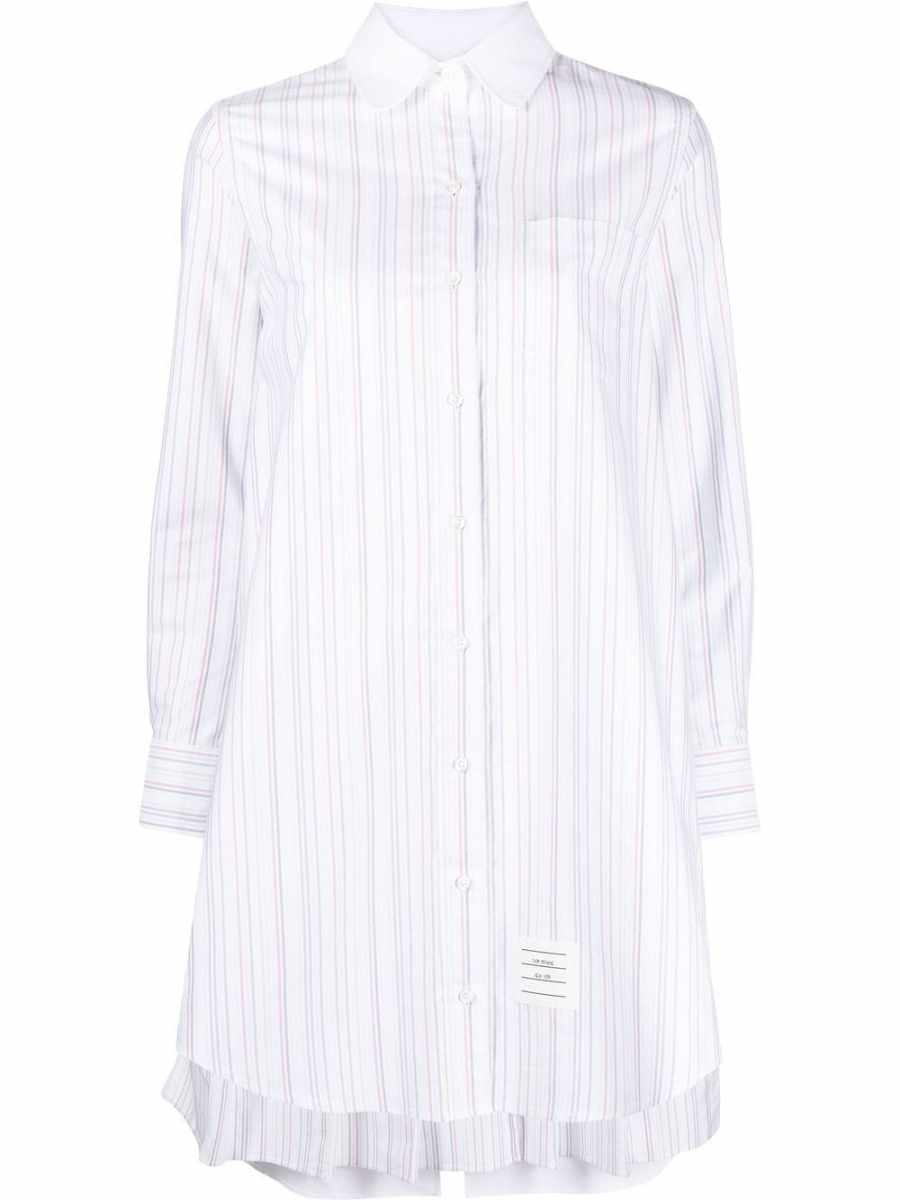 striped pleat-detail shirtdress