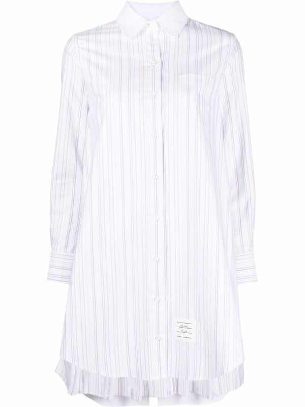 striped pleat-detail shirtdress
