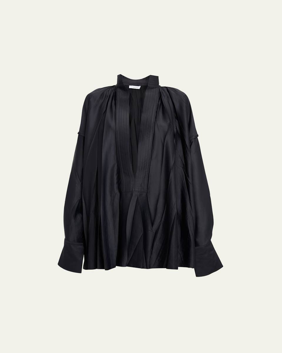 Satin Plunging V-Neck Blous