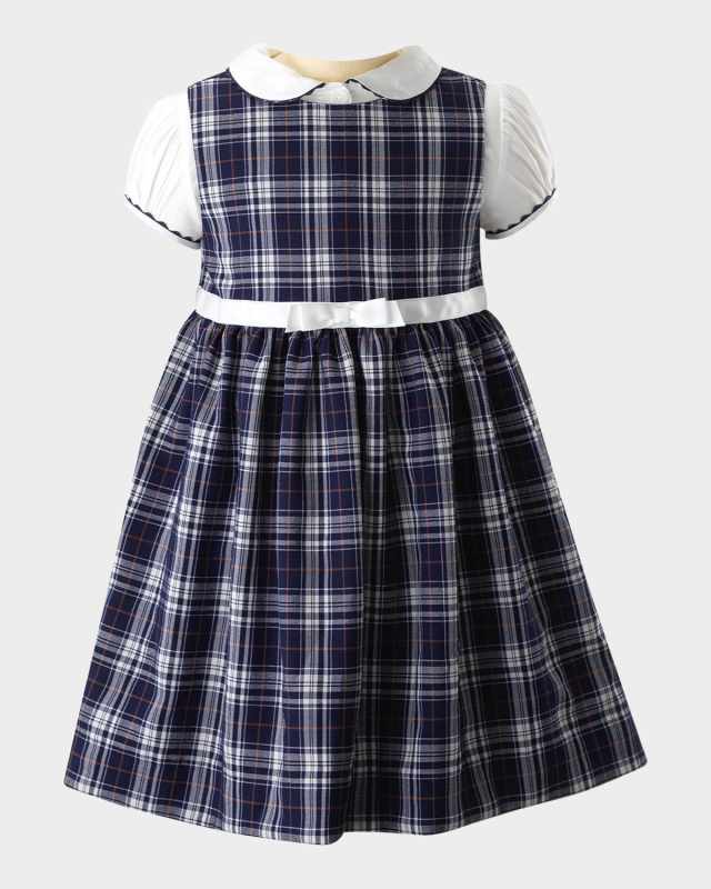Girl's Check-Print Pinafore Set, Size 2-10