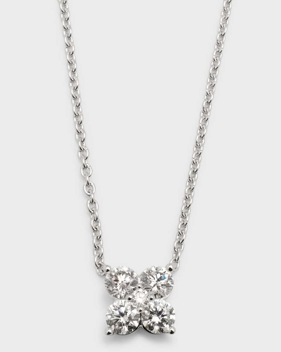 18K White Gold Round Diamond Flower Pendant, 0.62tcw