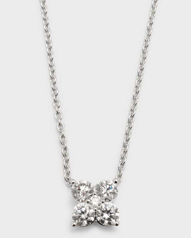 18K White Gold Round Diamond Flower Pendant, 0.62tcw