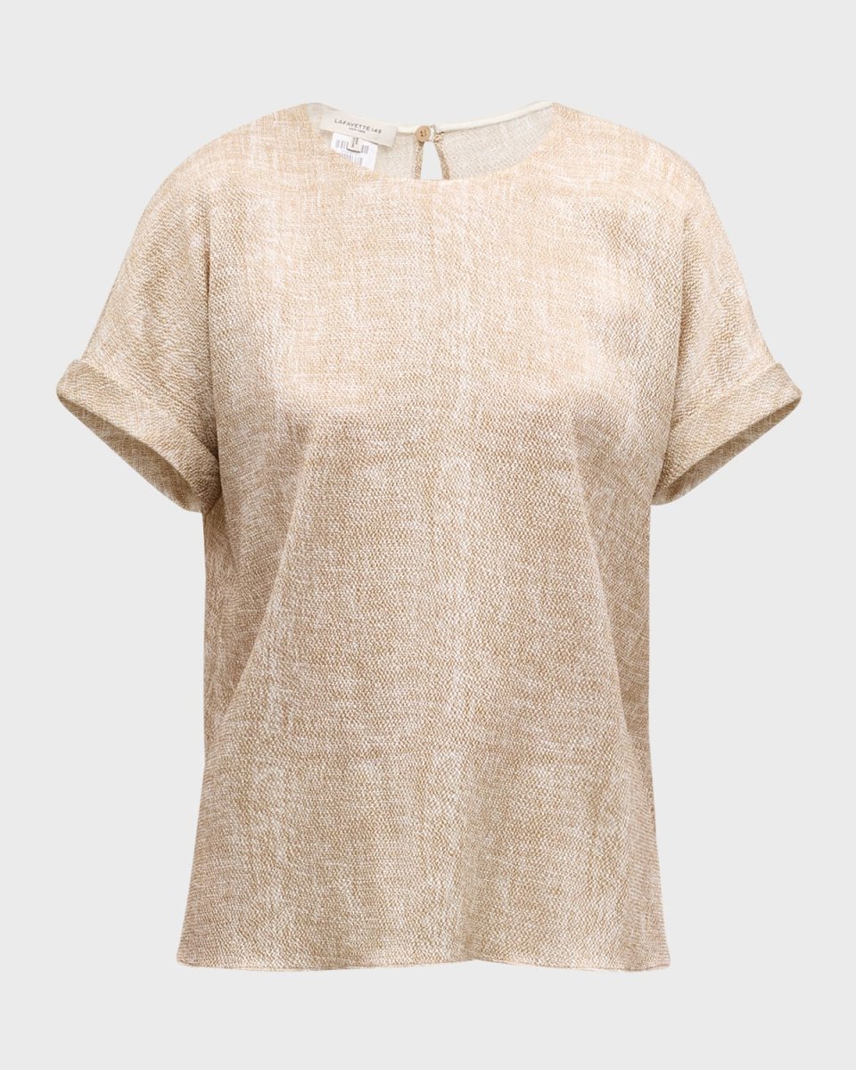 Printed Crewneck Stretch Silk Blous