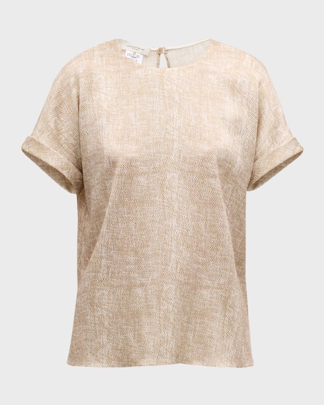 Printed Crewneck Stretch Silk Blous