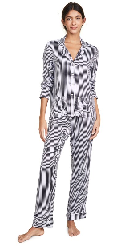 Splendid Notch Collar PJ Set Vertical Stripe