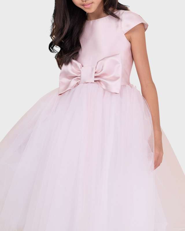Girl's Elizabeth Satin Bow Tulle Dress, Size 2-1