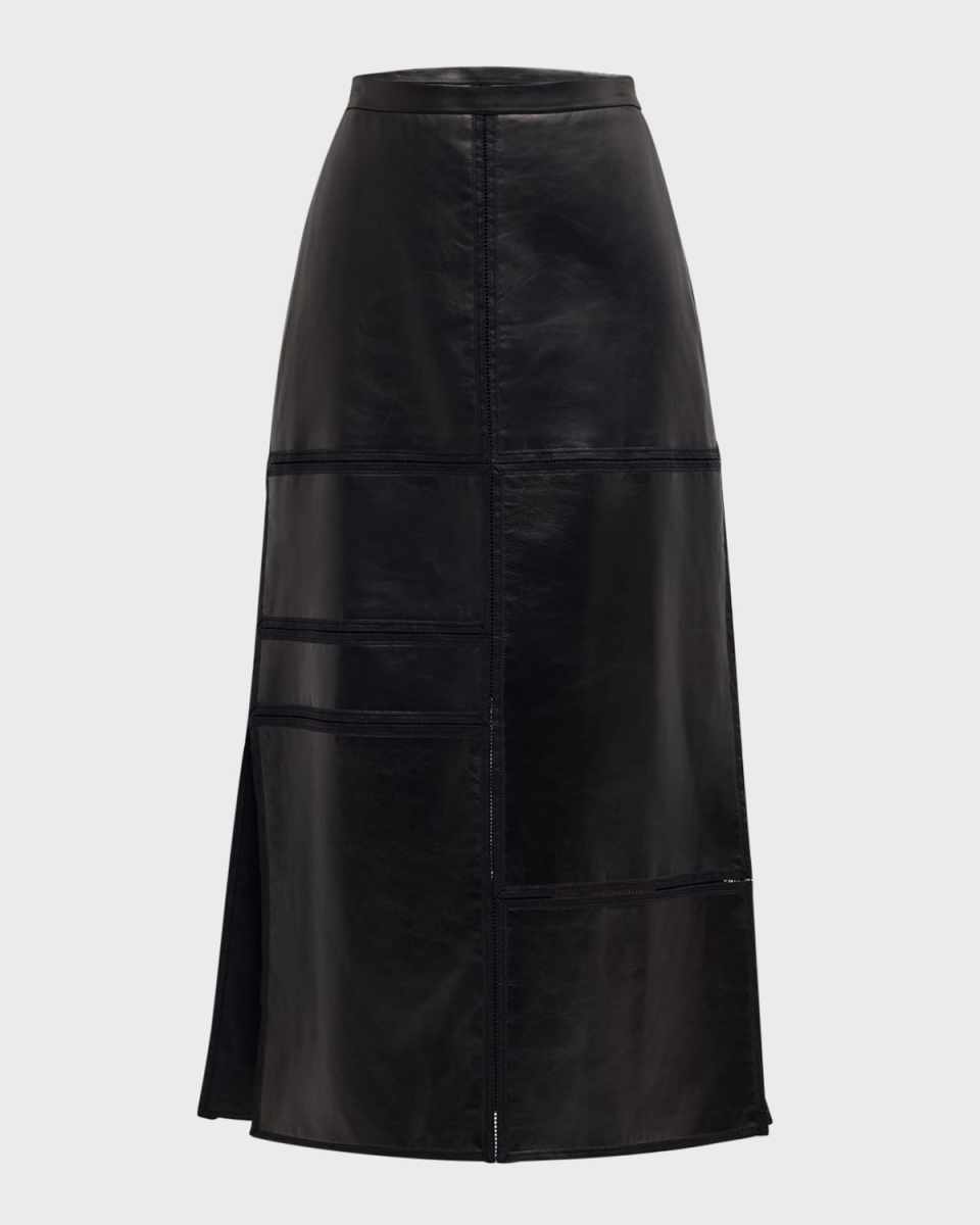 Block Panel Nappa Leather Midi Skirt
