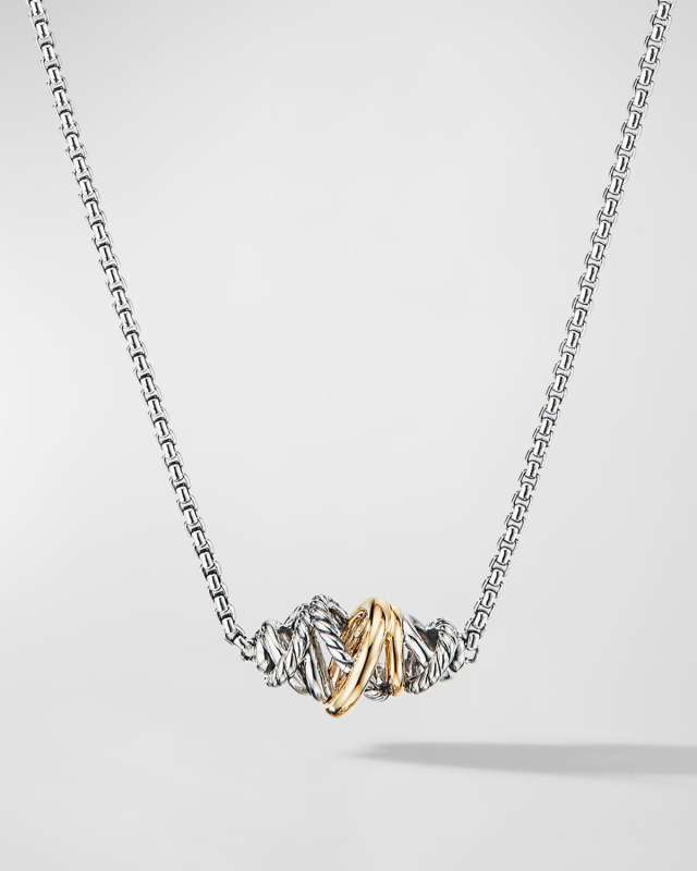 Crossover Pendant Necklace in Silver with 18K Gold, 20mm, 16-18"L