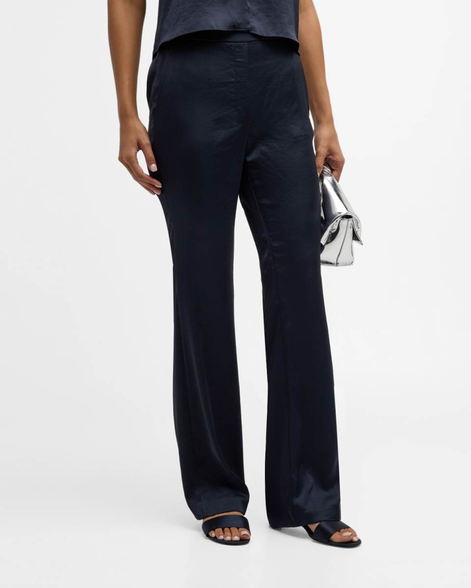 Crushed Satin Slim Pull-On Pants