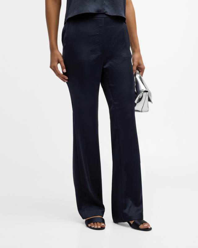 Crushed Satin Slim Pull-On Pants