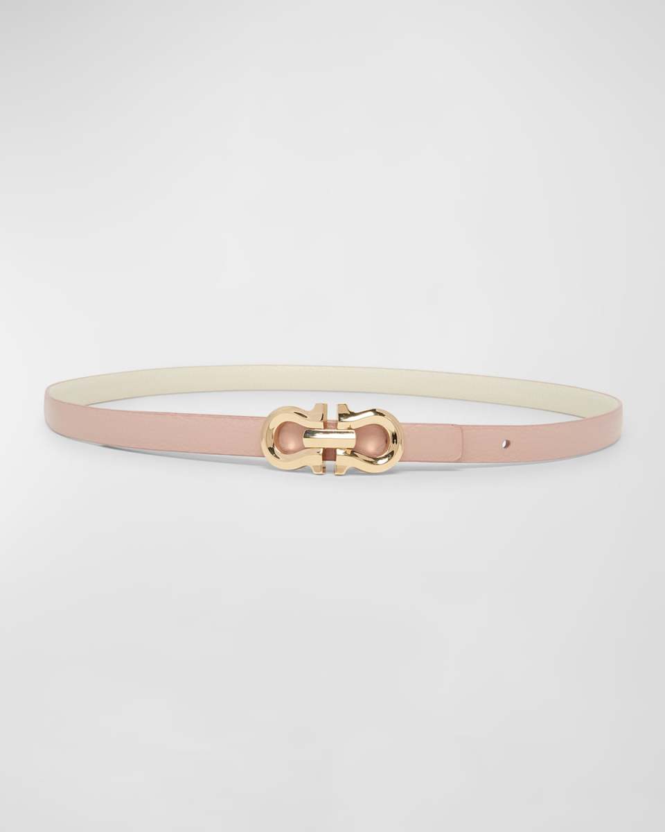 Gancio Contour Reversible Leather Skinny Belt