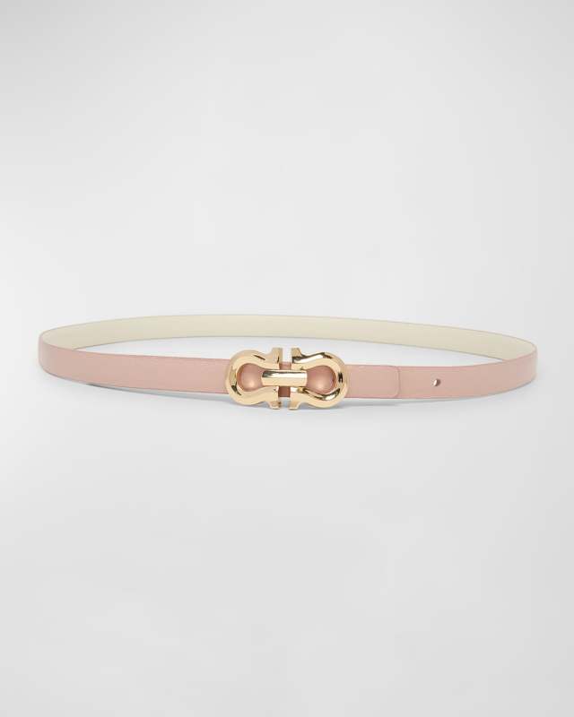 Gancio Contour Reversible Leather Skinny Belt