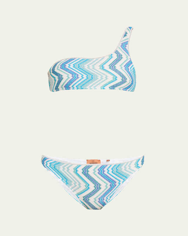 Zig Zag Knit Asymmetric Two-Piece Swimsuit