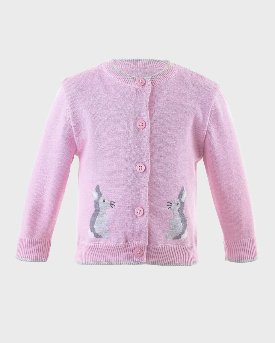 Girl's Intarsia-Knit Bunny Cardigan, Size 1M-24