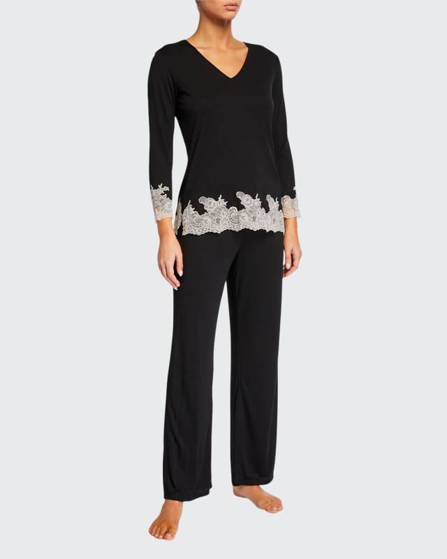 Shangri La Luxe Lace-Trim Pajama Set