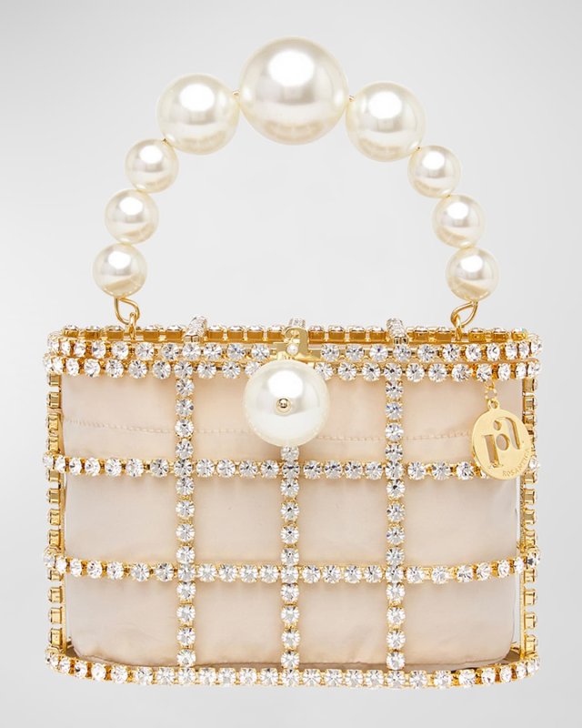 Holli Pearly Crystal Caged Top-Handle Bag