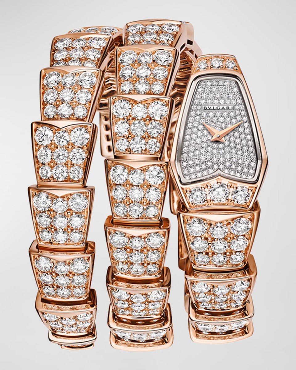 Serpenti Scagile 26mm 18K Rose Gold Full Pavé Diamond Watch
