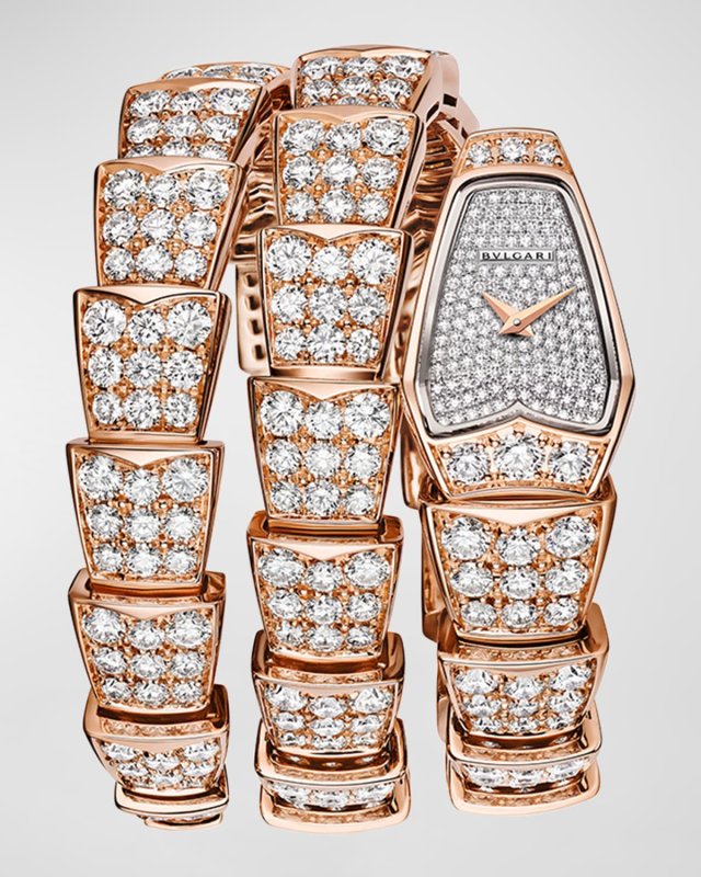 Serpenti Scagile 26mm 18K Rose Gold Full Pavé Diamond Watch