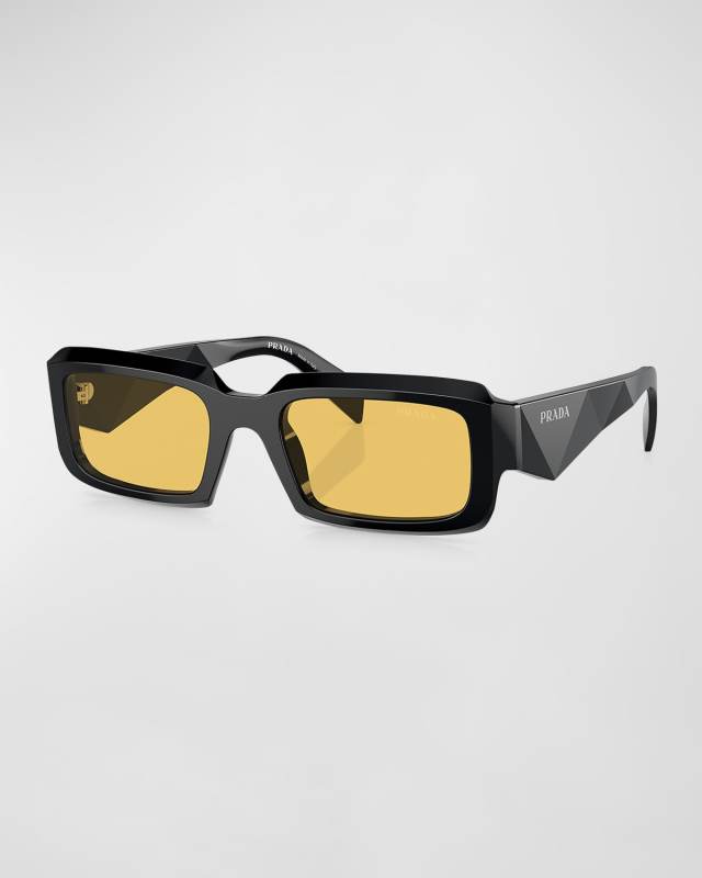 PR 27ZSF Logo Beveled Acetate Rectangle Sunglasses