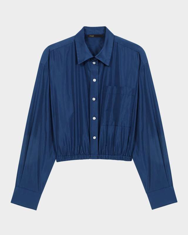 Ceta Cropped Satin-Effect Technical Shirt