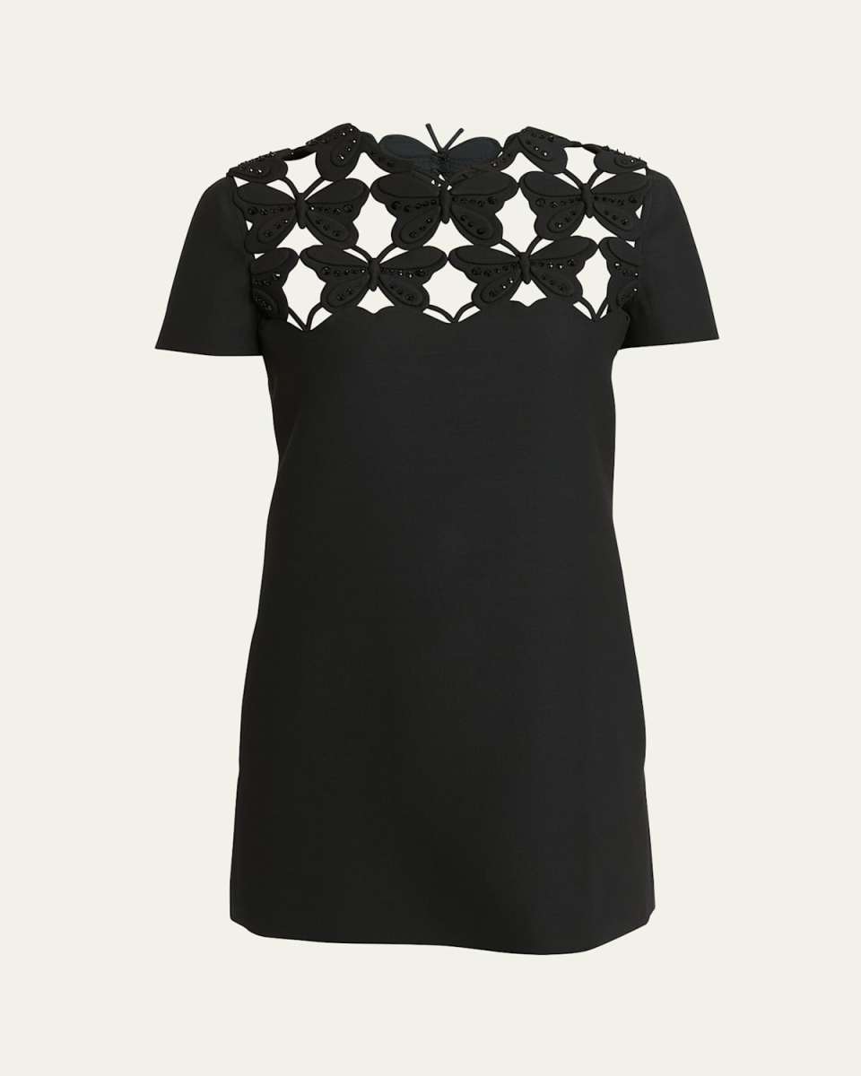 Wool Mini Dress with Butterfly Cutout Details