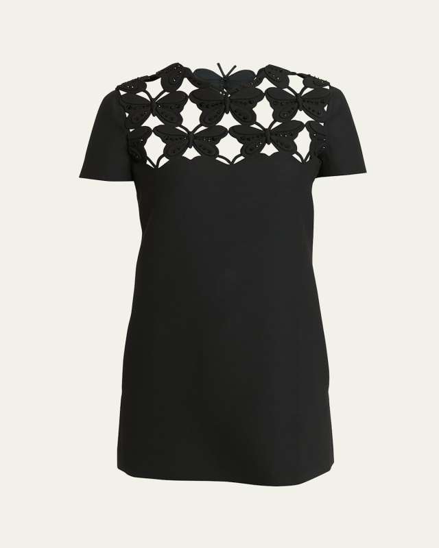 Wool Mini Dress with Butterfly Cutout Details