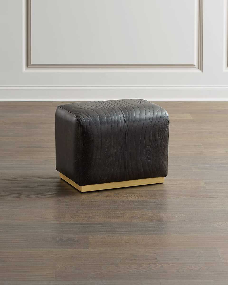 Forest Leather Faux Bois Ottoman