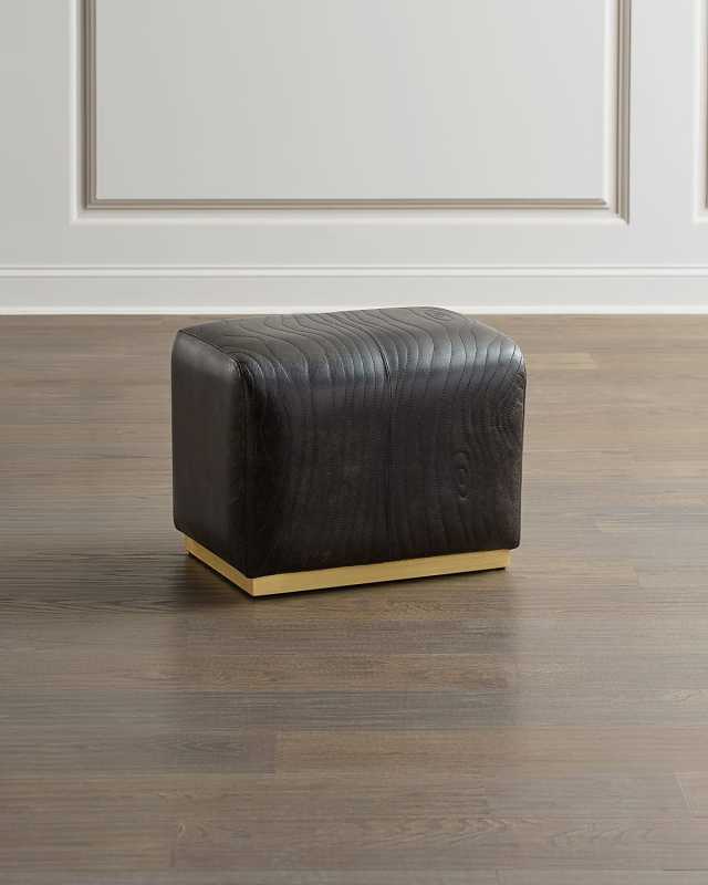Forest Leather Faux Bois Ottoman