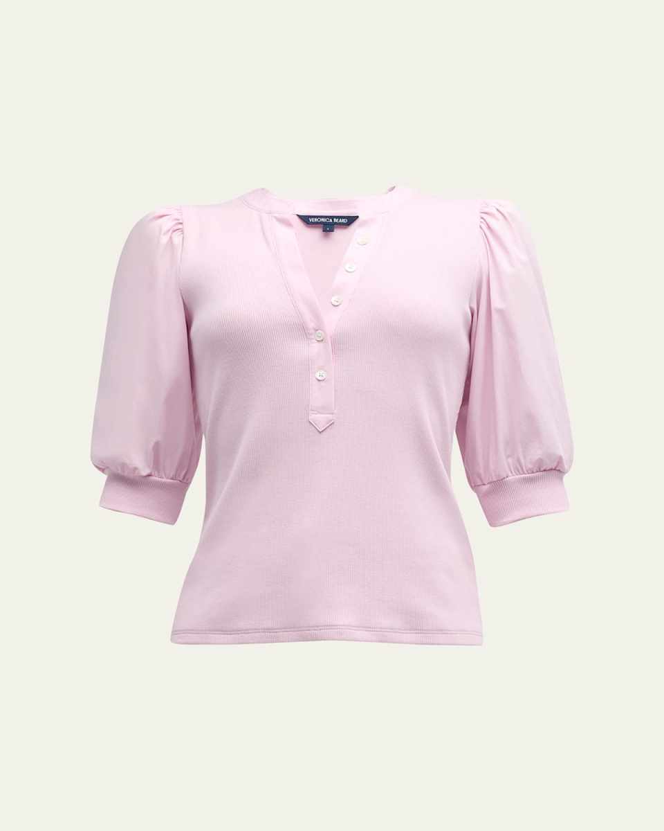 Coralee Puff Sleeve Button-Front Top