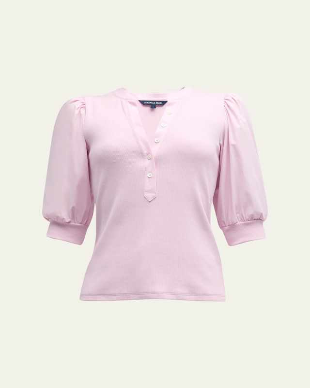 Coralee Puff Sleeve Button-Front Top