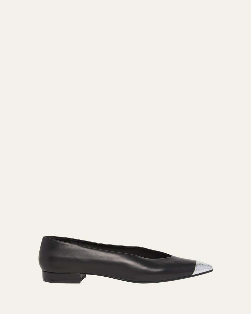 Rebecca Leather Cap-Toe Ballerina Flats