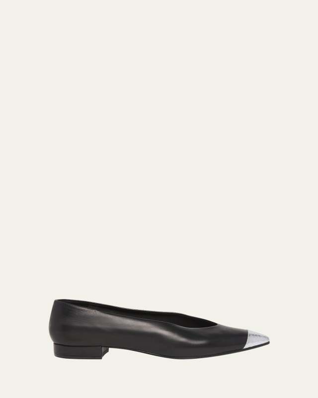 Rebecca Leather Cap-Toe Ballerina Flats