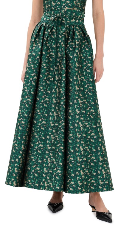 Rosie Assoulin Tie Pleated Skirt Dark Green