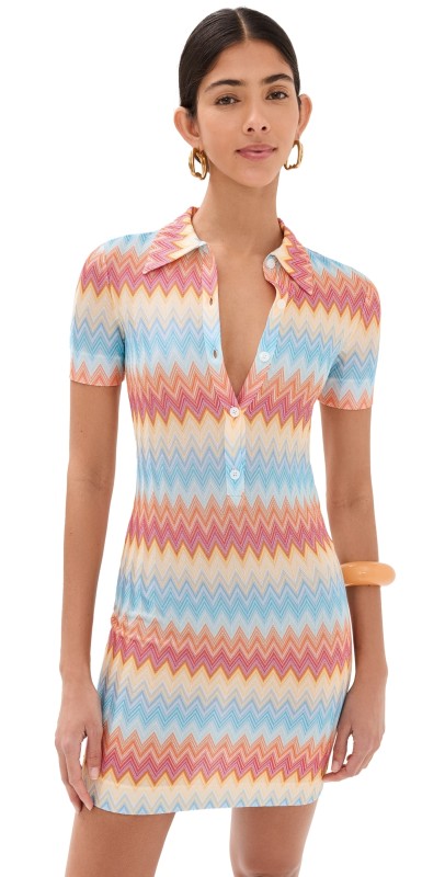 Missoni Zigzag Polo Mini Dress Multi Yellow/Red/Light Blue