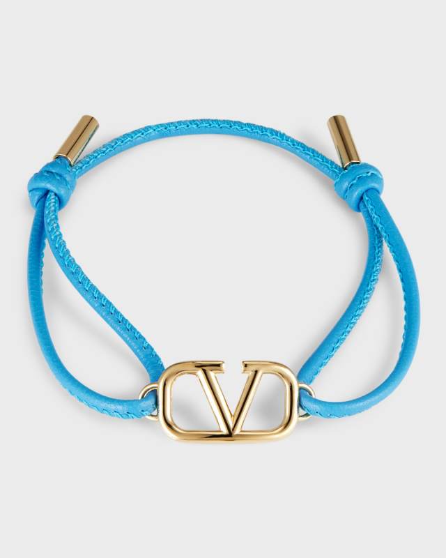 Logo on Leather Bracelet, Denim