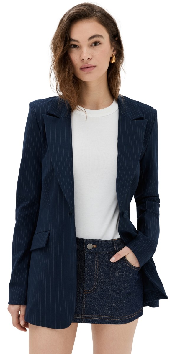 Good American Stripe Ponte Scultped Blazer Ink Stripe001