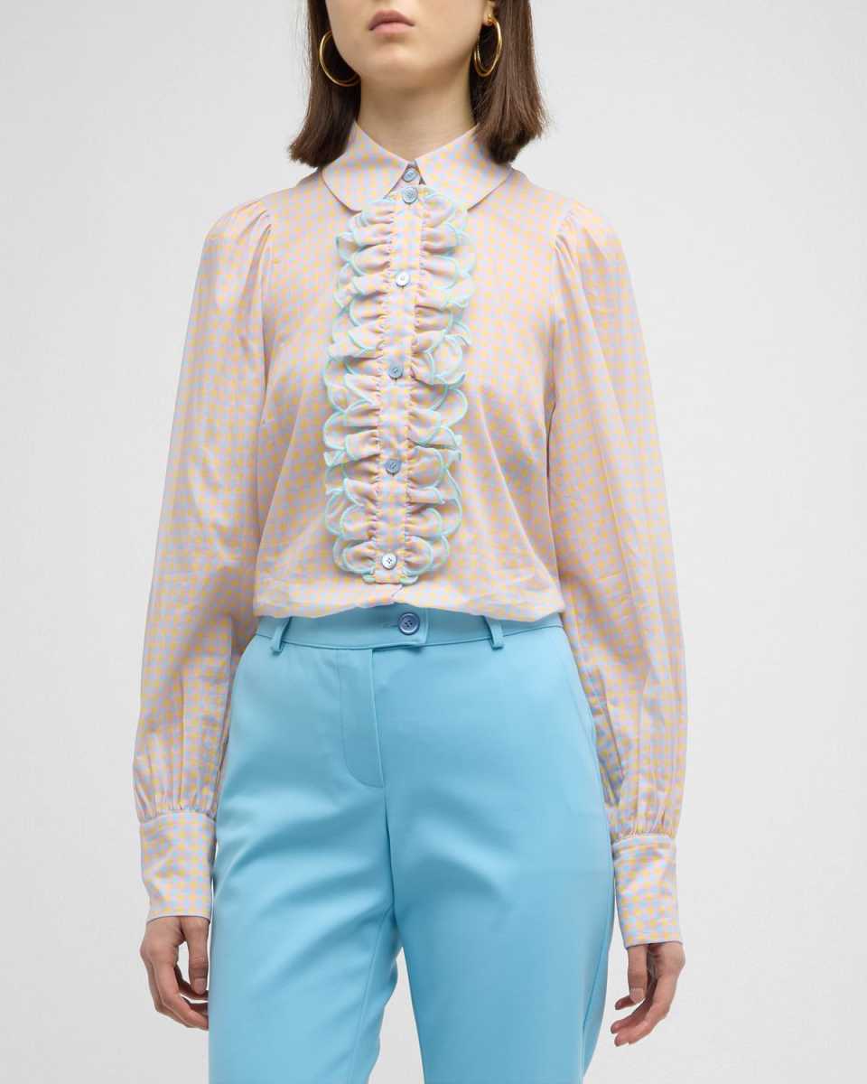 Detachable Bib Long-Sleeve Cotton Voile Blouse