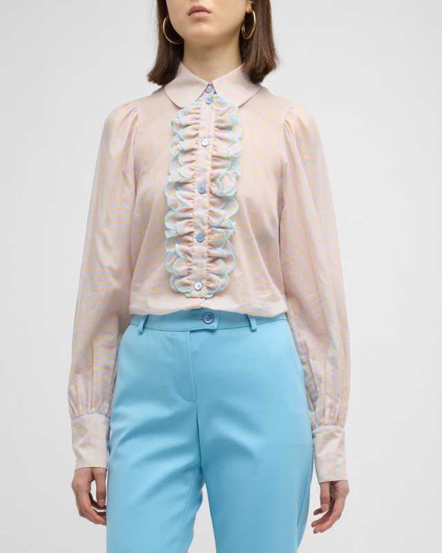 Detachable Bib Long-Sleeve Cotton Voile Blouse