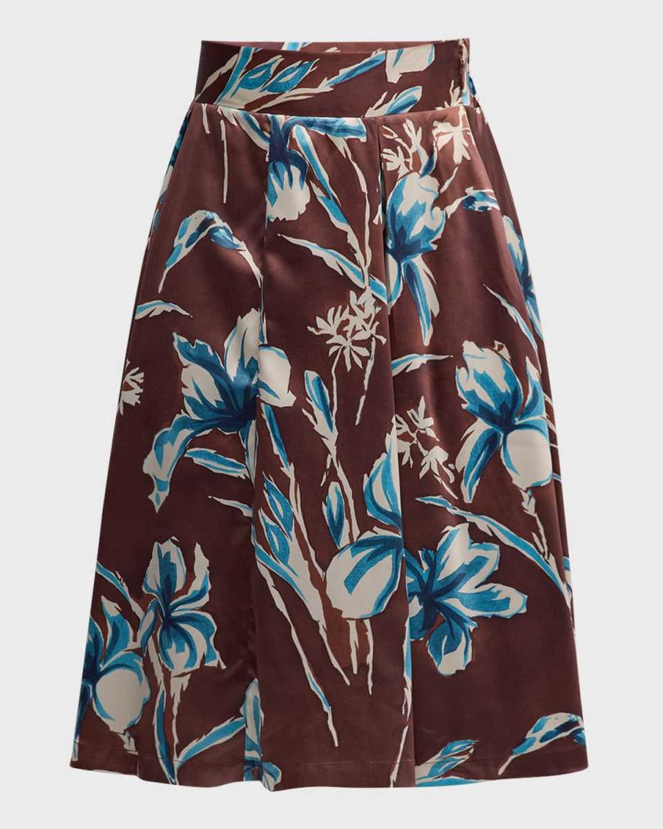Shelley Pleated Floral-Print Midi Skirt