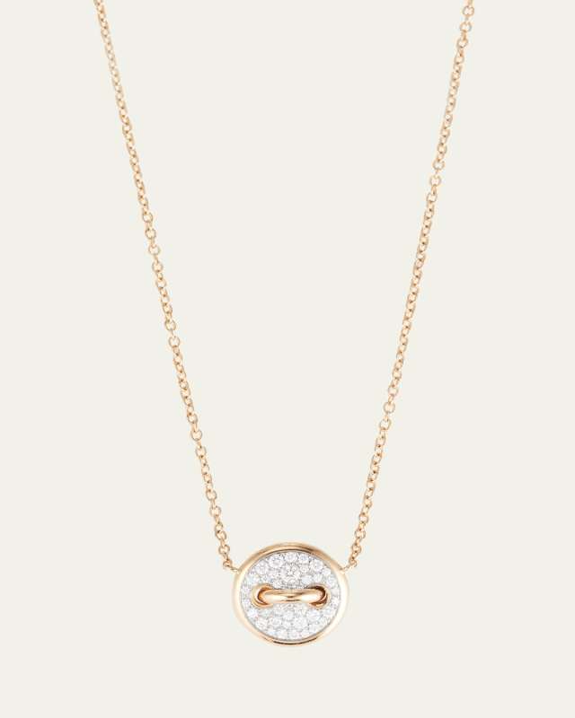 18K Rose Gold Dot Pave Diamond and Mother of Pearl Pendant Necklace